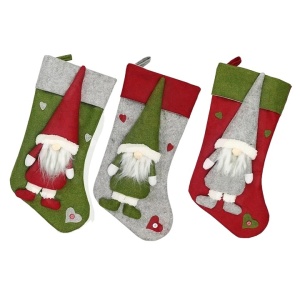 Set de 3 ciorapi pentru Craciun Kweida, textil, verde/rosu/gri, 49 x 23 cm