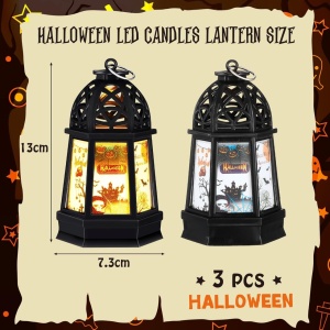 Set de 3 felinare pentru Halloween Weewooday, LED, metal/plastic, negru, 7,3 x 13 cm