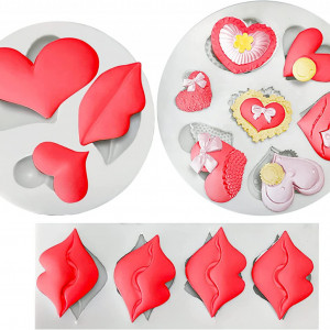 Set de 3 forme pentru prajituri in forma de inima Qpout, silicon, alb - Img 1