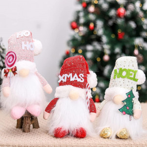 Set de 3 gnomi pentru Craciun FengRise, LED, textil, multicolor, 9 x 33 cm - Img 5