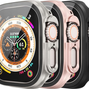Set de 3 huse Mugust, compatibile cu Apple Watch Ultra 49 mm, negru/roz/argintiu