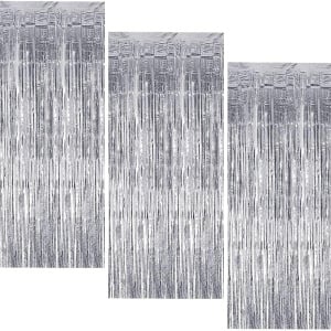 Set de 3 perdele cu franjuri Shengyuantong, folie, argintiu, 100 x 200 cm