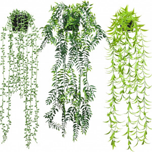 Set de 3 plante artificiale agatatoare Pipipet, plastic, verde, 70/80 cm