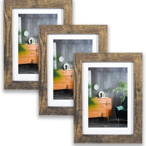 Set de 3 rame foto Lokcasa, MDF/sticla, maro inchis, 15,6 x 20,6 x 1,5 cm