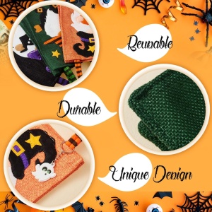 Set de 3 sacose si 3 brelocuri pentru Halloween Weewooday, textil/metal/plastic, multicolor, 15,5 x 19 cm