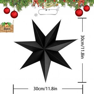 Set de 3 stele de Craciun Sunshine, negru, hartie, 30 cm