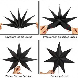 Set de 3 stele pentru Craciun MEISHANG, hartie, negru, 13/20 cm - Img 5