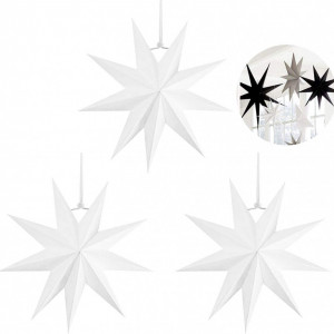 Set de 3 stele pentru Craciun Sunshine, hartie, alb, 30 X 30 cm - Img 1