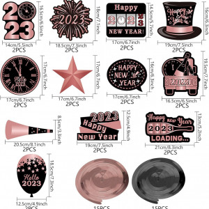 Set de 30 decoratiuni pentru Anul Nou Seasboes, carton, negru/roz - Img 5