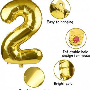 Set de 38 baloane MIAHART, folie/latex, auriu/alb/negru, 102 cm