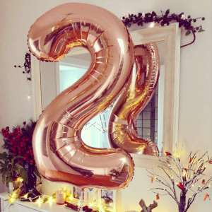 Set de 4 baloane Feelairy, aniversare 24 de ani, rose, folie, 100 cm/ 40 cm - Img 4