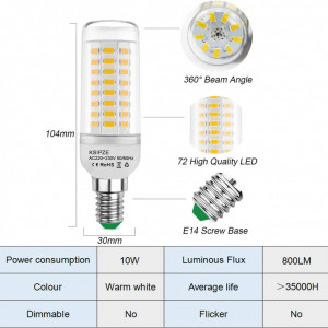 Set de 4 becuri LED E 14 Ksipze, 10 W, 800 lm, AC 220-230 V, 30 x 104 mm - Img 7