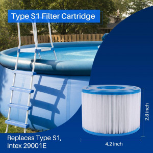 Set de 4 cartuse filtrante pentru piscina POOLPURE, tip S1, alb/albastru, 11 x 8 cm - Img 7