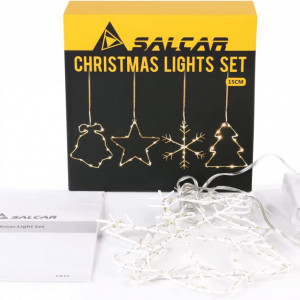 Set de 4 decoratiuni pentru brad SALCAR, LED, alb cald, metal - Img 2