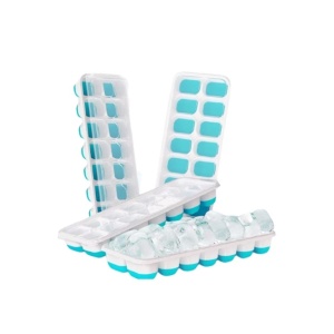 Set de 4 forme cu capac pentru cuburi de gheata MufHomse, silicon/polipropilena, alb/albastru, 25,1 x 9,9 x 3 cm - Img 5