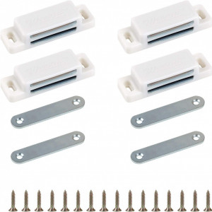 Set de 4 inchideri magnetice pentru dulapuri Chifoom, ABS/metal, alb/argintiu, 7,3 x 2,3 x 1,6 cm - Img 1