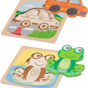 Set de 4 jucarii tip puzzle pentru copii SUNYOK, lemn, multicolor, 15 x 15 cm - Img 4