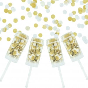 Set de 4 pahare cu confetti BEISHIDA, plastic, auriu/alb