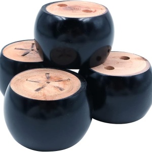 Set de 4 picioare pentru mobilier Shiwaki, lemn masiv, negru/natur, 8,5 x 6,5 x 5 cm