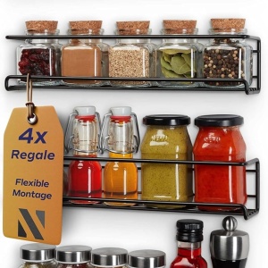 Set de 4 rafturi pentru condimente NOBRO, otel inoxidabil, negru, 30 x 6,6 x 6,6 cm