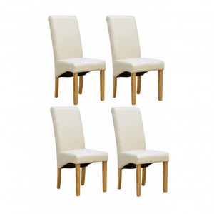 Set de 4 scaune de living Cambridge, piele sintetica, picioare lemn natur, crem