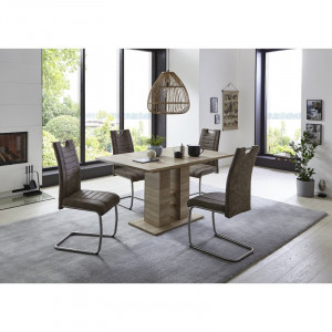 Set de 4 scaune tapitate Fenton, maro/argintiu, 98 x 43 x 59 cm - Img 3