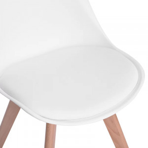 Set de 4 scaune tapitate Nero, piele PU/plastic/lemn masiv, alb/natur, 82 x 52x 47,5 cm