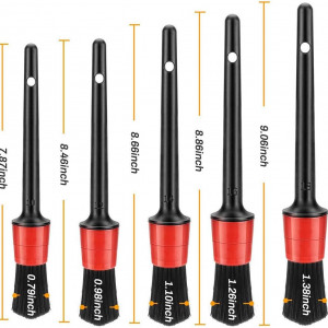 Set de 5 perii pentru detailing auto BluVast, plastic/textil, negru/rosu