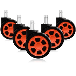 Set de 5 roti pentru scaunul de birou Tianshu, poliuretan/metal, negru/portocaliu, 60 x 54 x 83 mm