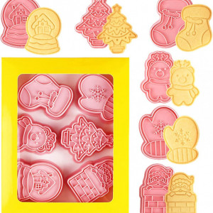 Set de 6 forme de biscuiti pentru Craciun Pipihome , plastic, roz