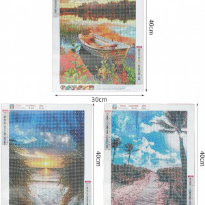 Set de 6 picturi cu diamante Gieaao, model peisaj, panza, multicolor, 40 x 30 cm - Img 7