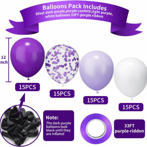 Set de 60 baloane pentru petrecere Ynzzw, latex, mov/alb, 30 cm - Img 5