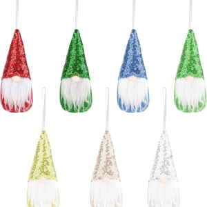 Set de 7 gnomi pentru bradul de Craciun Gukasxi, textil, multicolor, 14 x 6 cm