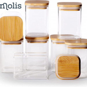Set de 8 borcane pentru condimente Molis®, sticla/bambus, transparent /natur, 8,5 x 6,5 cm - Img 6