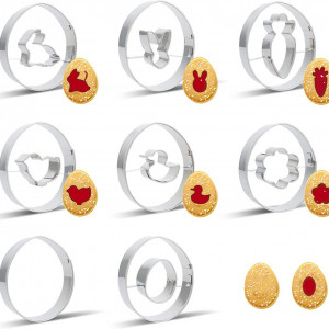 Set de 8 forme pentru prajituri Sinwind, model Paste, otel inoxidabil, argintiu, 7 x 5,5 cm