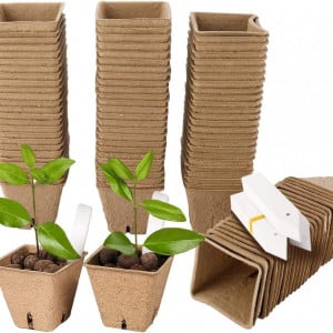 Set de 80 ghivece pentru plantat MSYU, turba, maro, 6 x 6 x 3 cm - Img 1