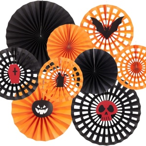 Set de 9 decoratiuni pentru Halloween Sunbeauty, hartie, portocaliu/negru/rosu