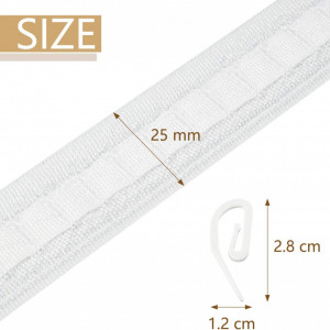 Set de banda cu 100 de carlige pentru perdele WILLBOND,  plastic/textil, alb, 10 m x 2,5 cm / 2,8 x 1,2 cm