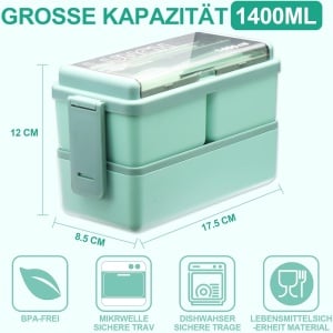 Cumpara Set de caserola si tacamuri pentru pranz KingCorey, polipropilena, verde, 1400 ml, 17,5 x 8,5 x 12 cm de la Chilipirul-zilei în rate, cu cardul sau plata la livrare!