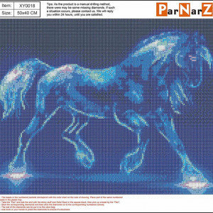 Set de creatie cu diamante ParNarZar, model cal, albastru, panza/diamante,40 x 50 cm - Img 6