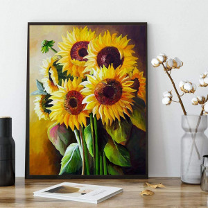Set de creatie cu diamante ParNarZar, model floarea soarelui, verde/galben, 35 x 45 cm