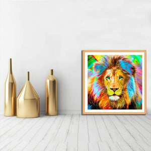 Set de creatie cu diamante ParNarZar, model leu, multicolor, 40 x 40 cm