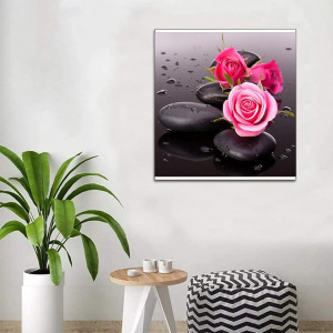 Set de creatie cu diamante ParNarZar, model trandafiri, roz/verde/negru, 40 x 40 cm