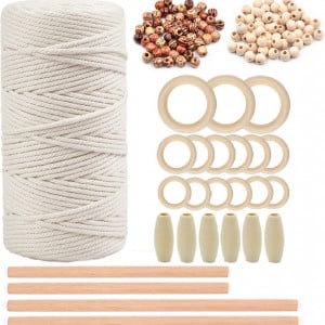 Set de creatie cu macrame Nsxin, bumbac/lemn, alb/natur/maro,122 piese