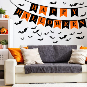 Set de decoratiuni pentru Halloween Jaodfk, PVC/textil, negru/portocaliu, 62 piese