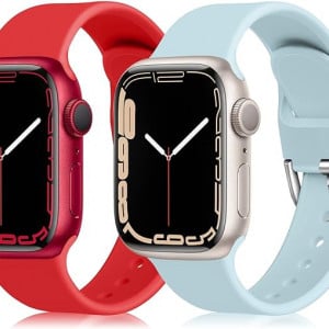 Set de doua bratari pentru Apple Watch Chinbersky, silicon, albastru/rosu,42/44/45 mm