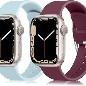 Set de doua bratari pentru Apple Watch Chinbersky, silicon, mov/albastru, 42/44/45 mm