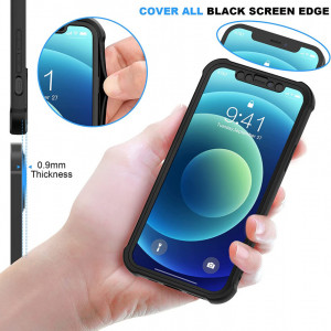 Set de husa cu doua folii de protectie ecran pentru iPhone 12 Pro Oretech, sticla securizata/cauciuc siliconic, negru/transparent, 6,1 inchi - Img 5