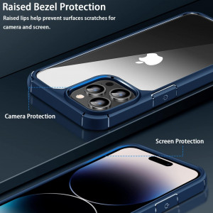Set de husa cu folii de ecran si camera compatibil cu iPhone 14 Pro Amizee, TPU/sticla securizata, albastru/transparent, 6,1 inchi - Img 7