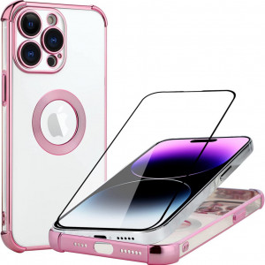 Set de husa si folie de protectie pentru iPhone 14 Pro Max AIGOMARA, TPU, roz, 6,7 inchi - Img 1